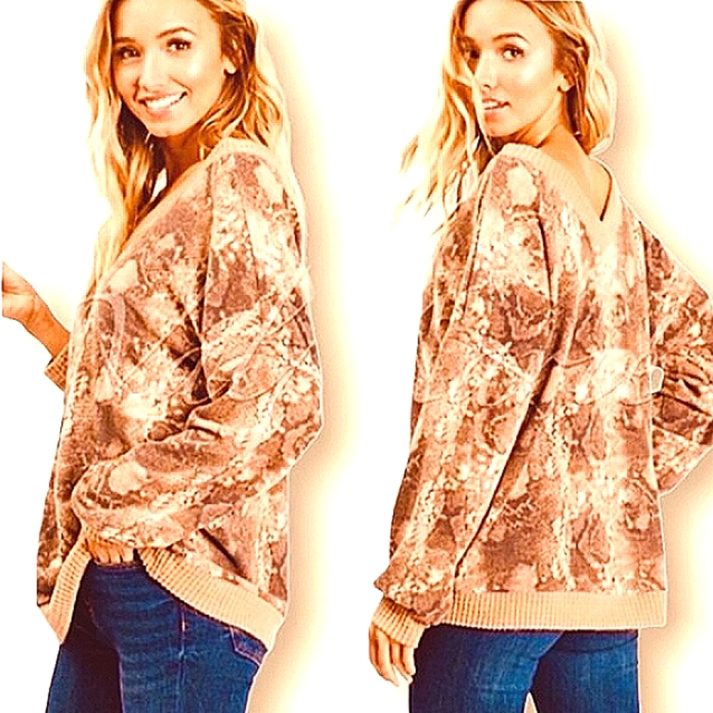 Snake Print Soft Brushed Off Shoulder Long Sleeve Sweater Top